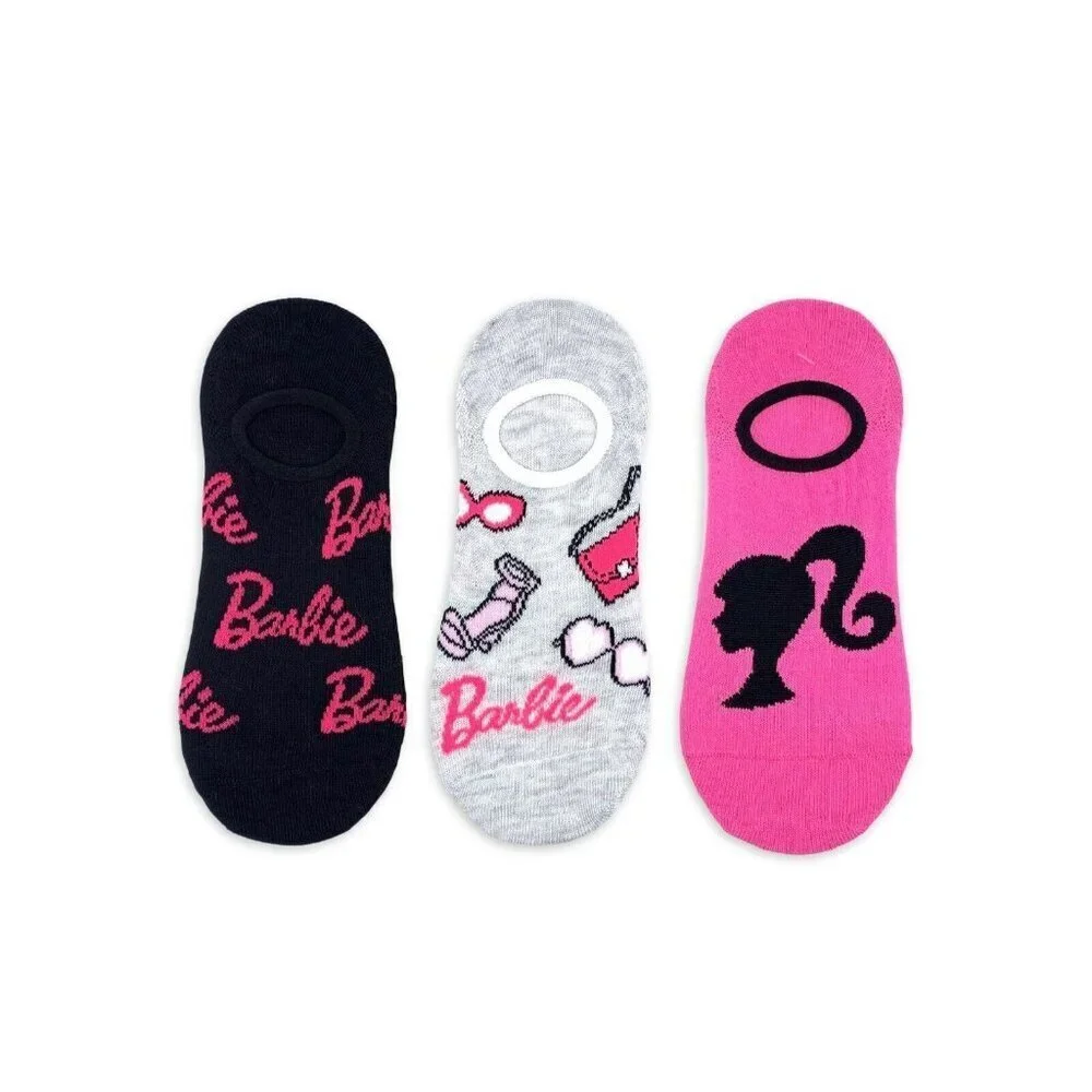 NEW 3 Pairs Barbie Stay Put Liner Socks Women's Shoe Size 4-10 Lot Pink Black